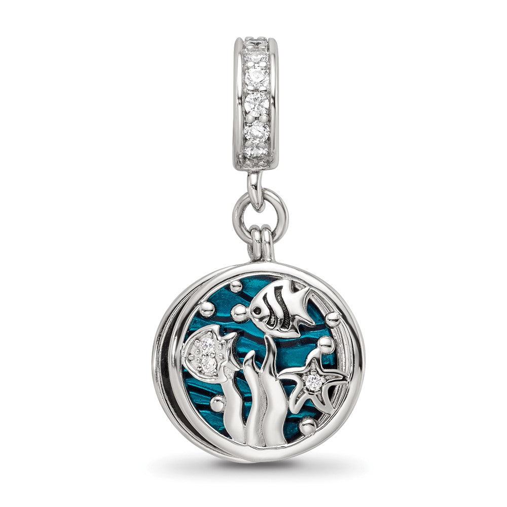 Sterling Silver Reflections Rhodium-plated Enamel CZ Dangle Bead