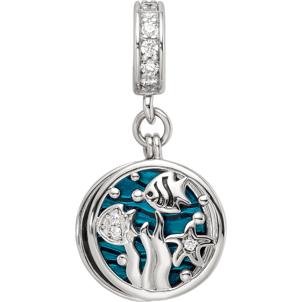 Sterling Silver Reflections Rhodium-plated Enamel CZ Dangle Bead