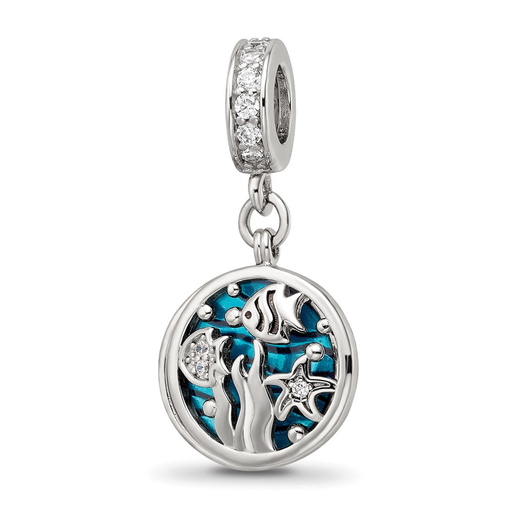 Sterling Silver Reflections Rhodium-plated Enamel CZ Dangle Bead