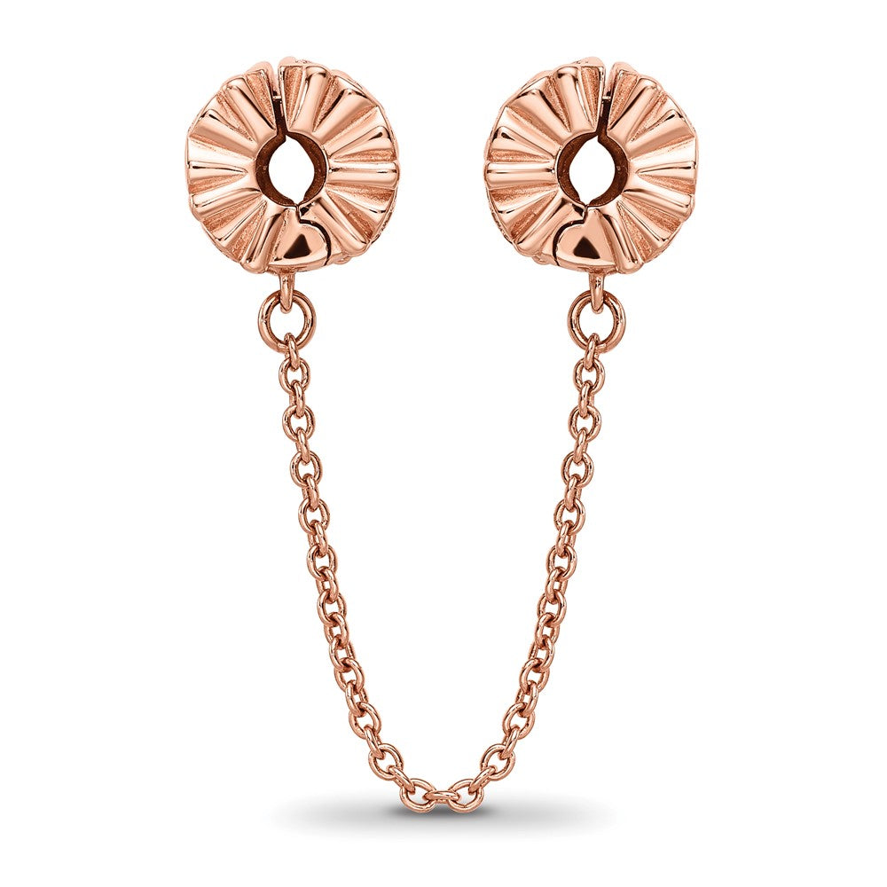 Sterling Silver Reflections Rose Gold-plated CZ Security Chain Heart Beads