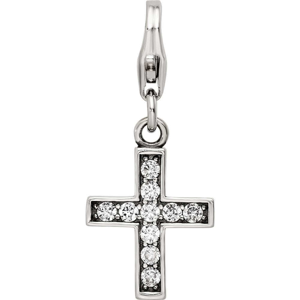 Sterling Silver Reflections Rhod-plated CZ Cross Click-On Bead