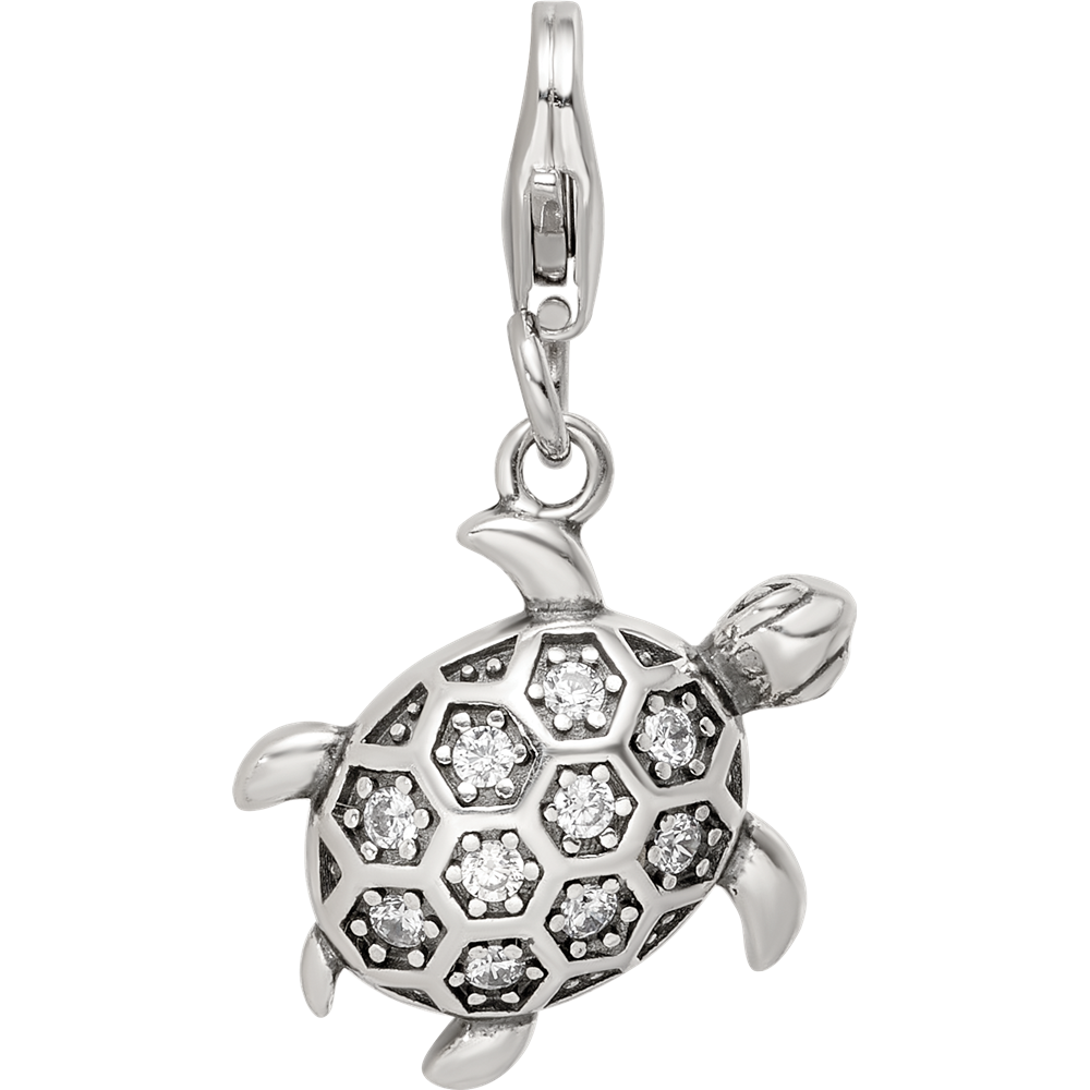Sterling Silver Reflections Rhodium-plated CZ Sea Turtle Click-On Bead