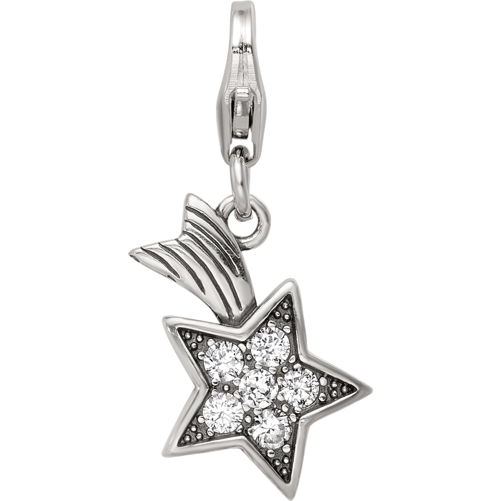 Sterling Silver Reflections Rhodium-plated CZ Shooting Star Click-On Bead