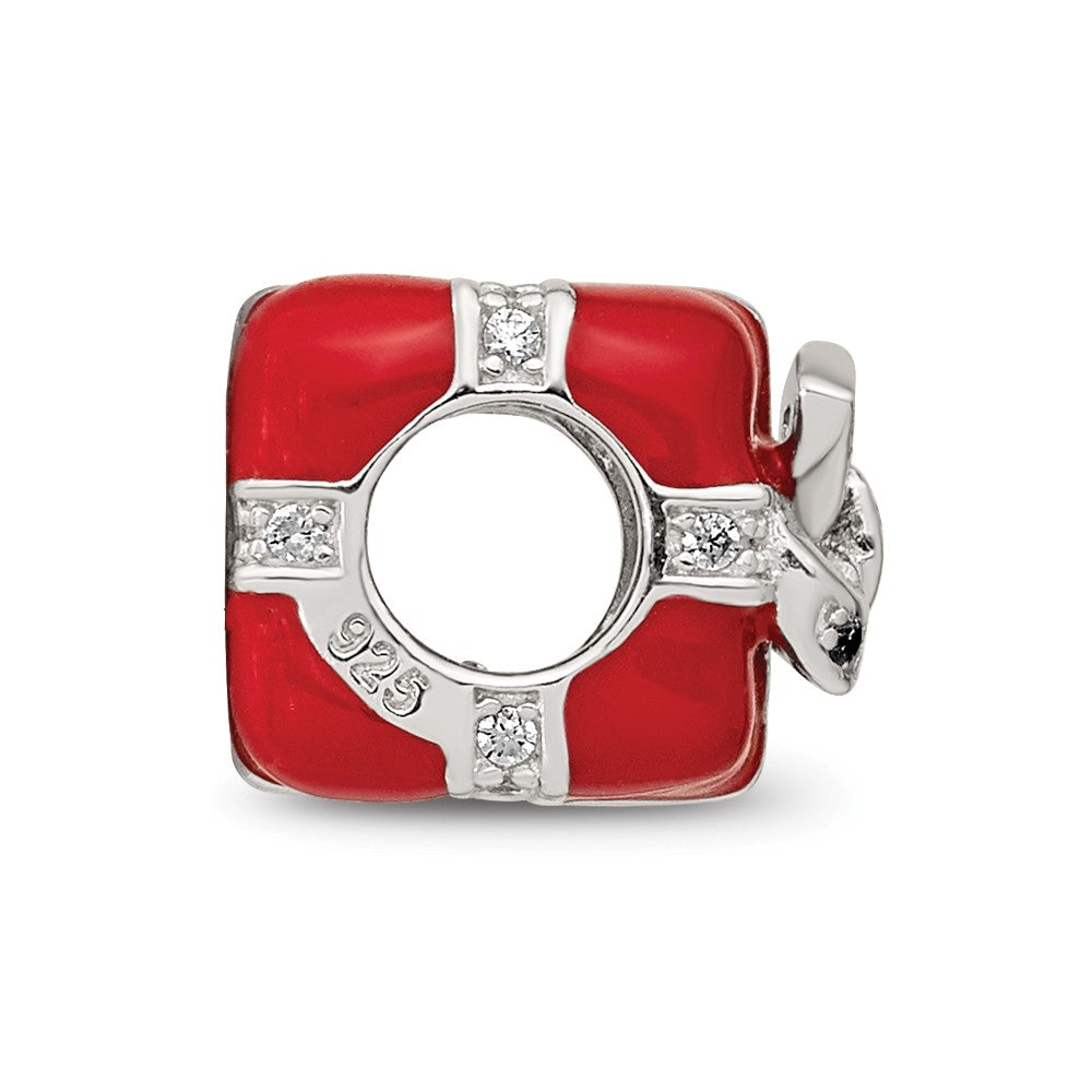 Sterling Silver Reflections Rhod-plated CZ Enamel Present Bead
