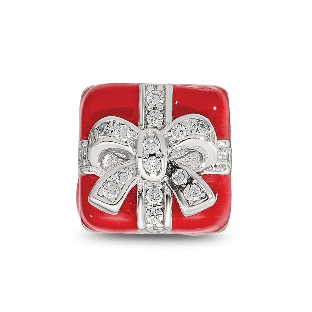 Sterling Silver Reflections Rhod-plated CZ Enamel Present Bead