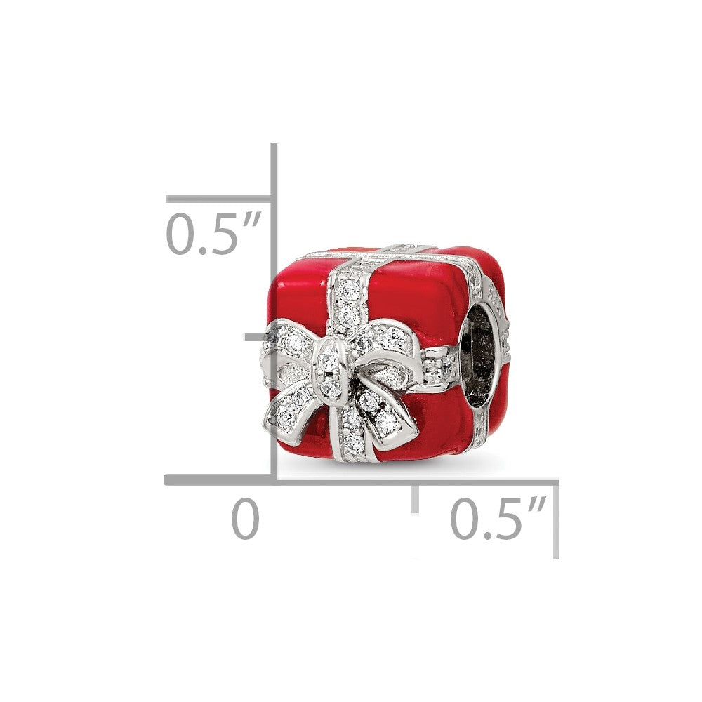 Sterling Silver Reflections Rhod-plated CZ Enamel Present Bead