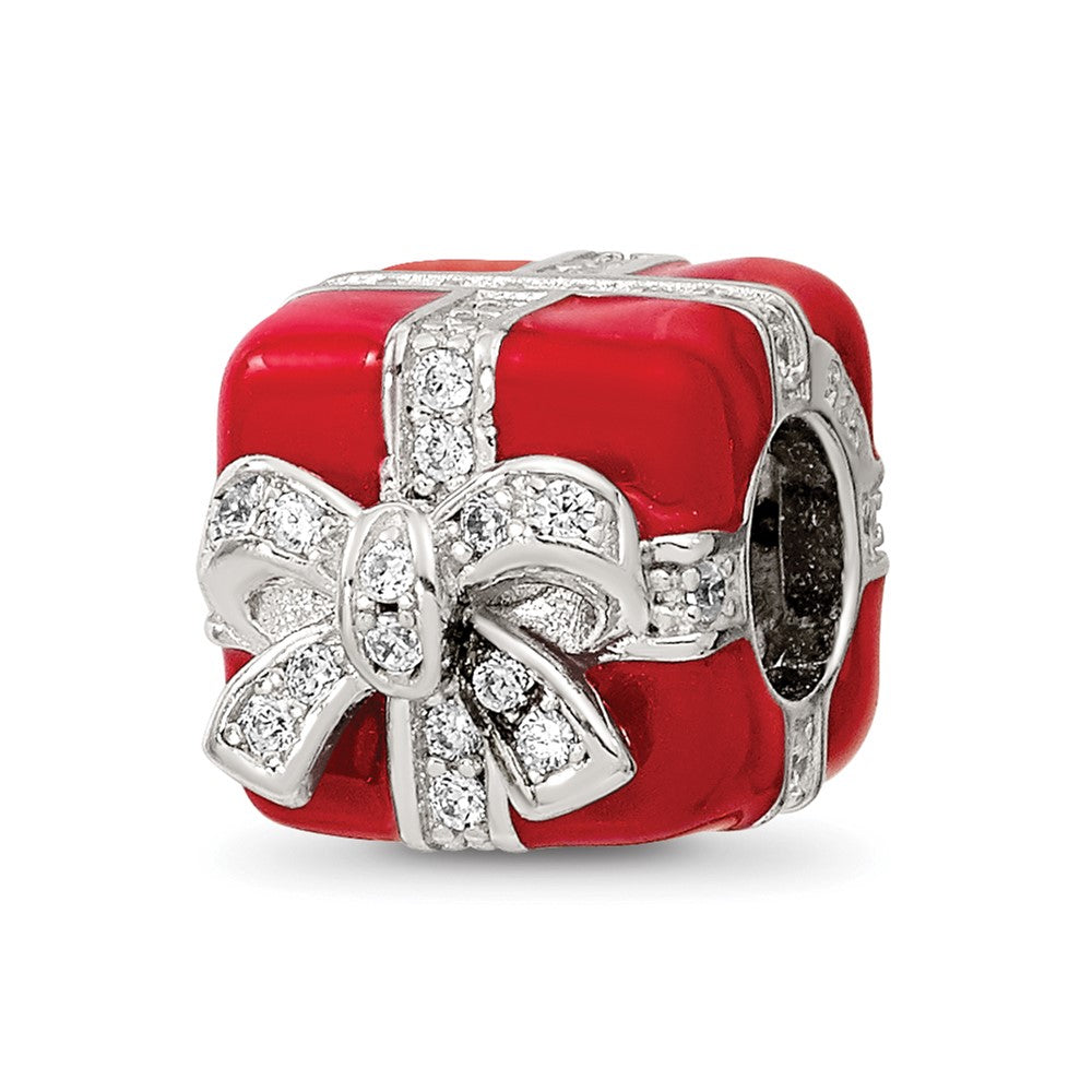 Sterling Silver Reflections Rhod-plated CZ Enamel Present Bead