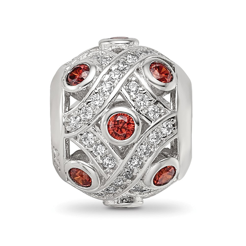 Sterling Silver Reflections Rh-plated Dark Orange/White CZ Cut-Out Bead