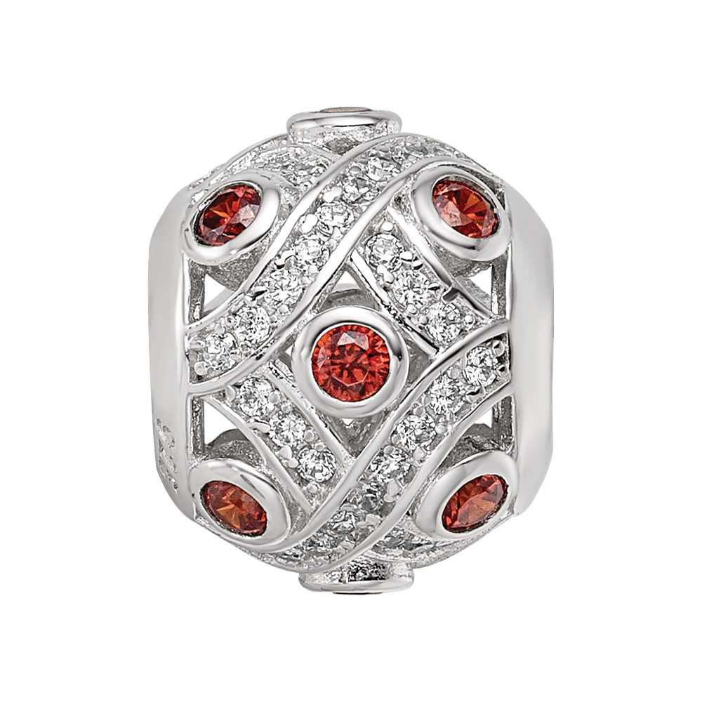 Sterling Silver Reflections Rh-plated Dark Orange/White CZ Cut-Out Bead