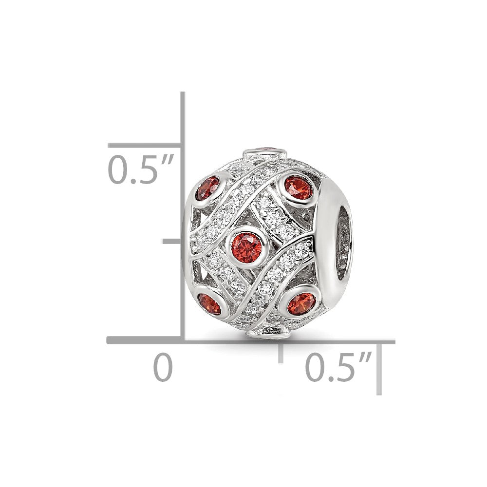 Sterling Silver Reflections Rh-plated Dark Orange/White CZ Cut-Out Bead