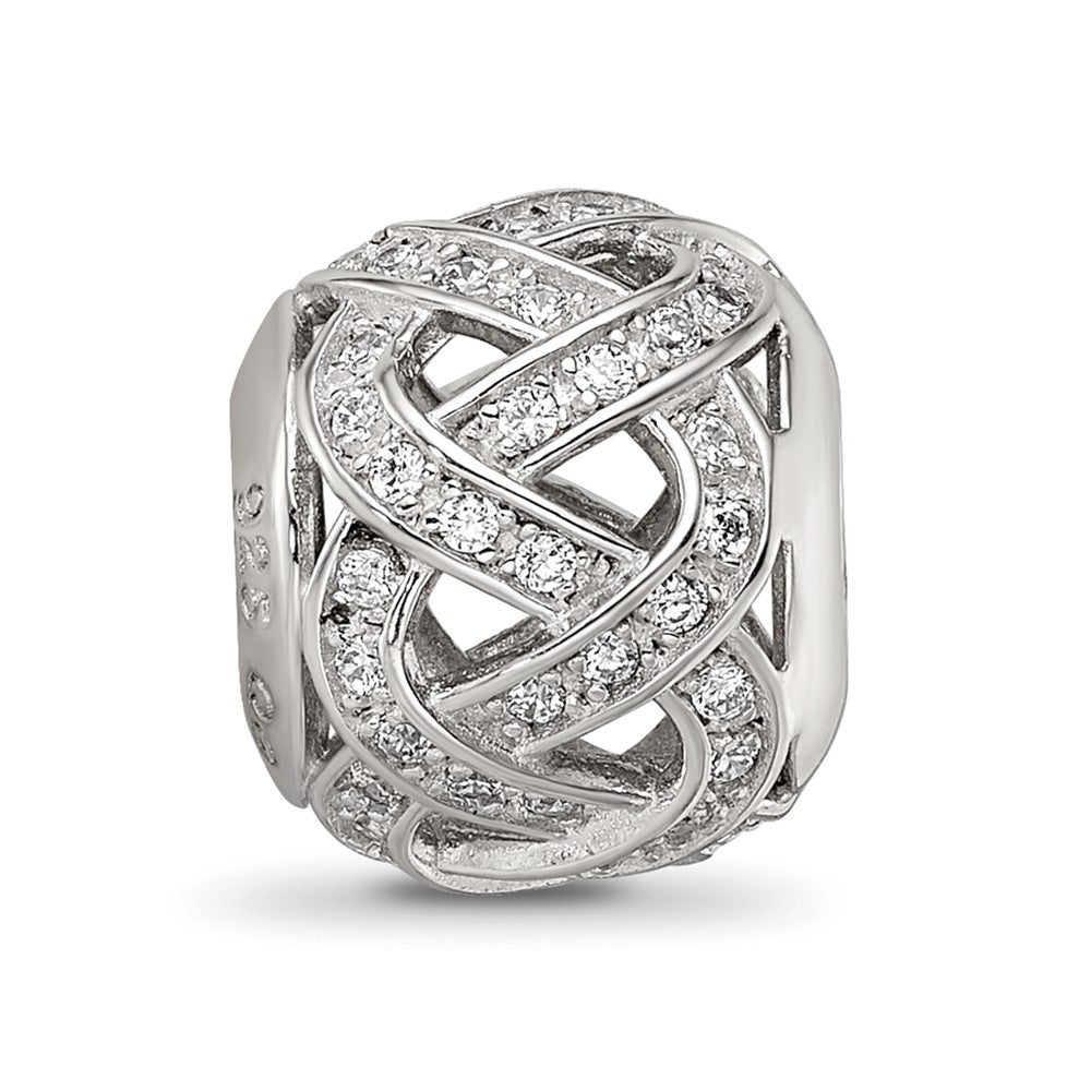 Sterling Silver Reflections Rhod-plated CZ Cut-Out Weaved Bead