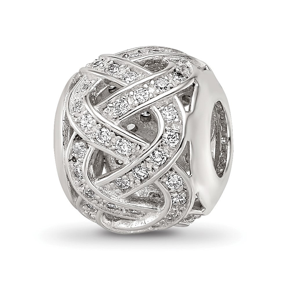 Sterling Silver Reflections Rhod-plated CZ Cut-Out Weaved Bead