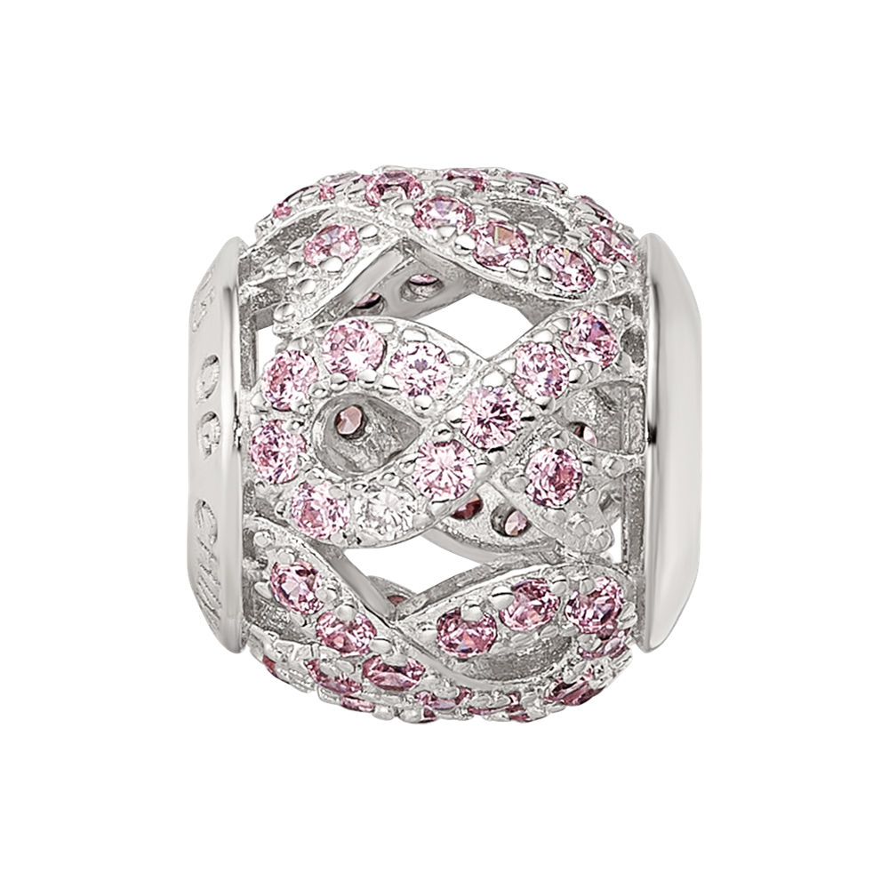 Sterling Silver Reflections Rhod-plated CZ Awareness Ribbon Bead