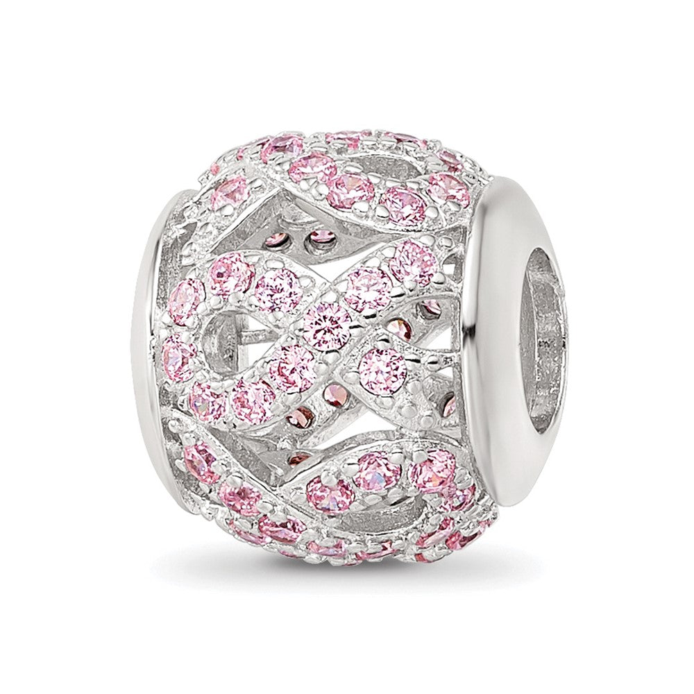 Sterling Silver Reflections Rhod-plated CZ Awareness Ribbon Bead