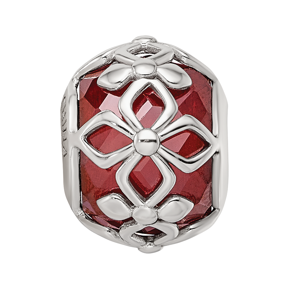 Sterling Silver Reflections Rhodium-plated Red CZ Floral Bead