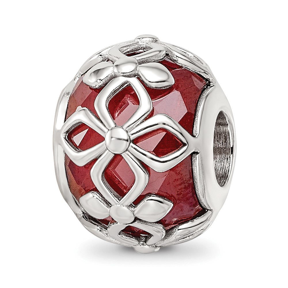 Sterling Silver Reflections Rhodium-plated Red CZ Floral Bead