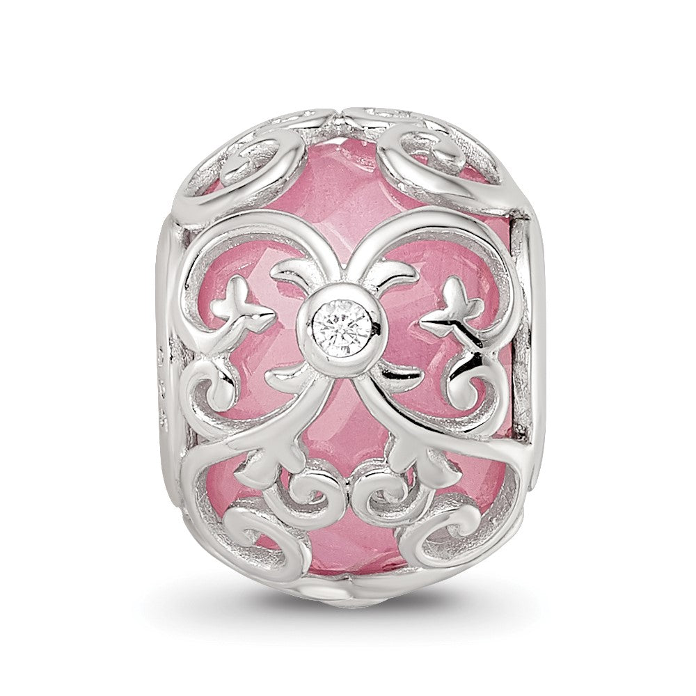 Sterling Silver Reflections Rhodium-plated Pink & White CZ Bead