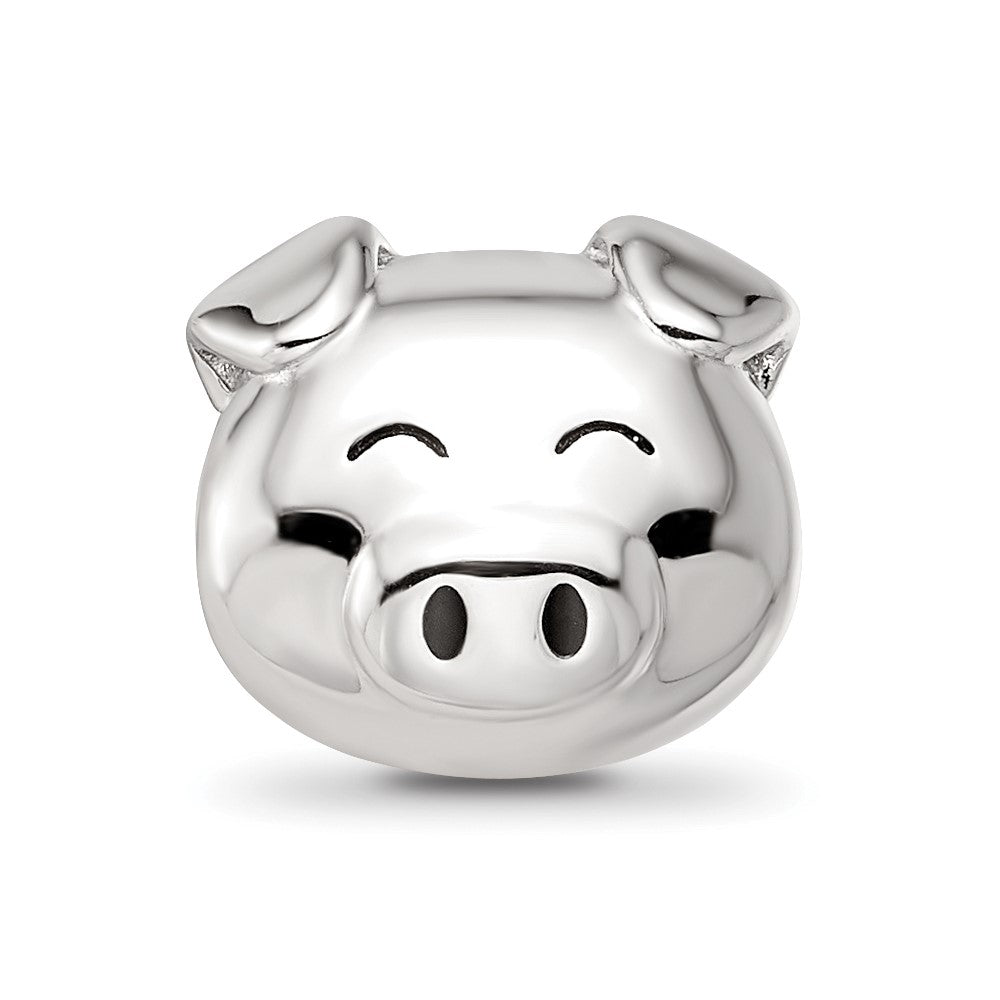 Sterling Silver Reflections Rhodium-plated Enamel Pig Bead