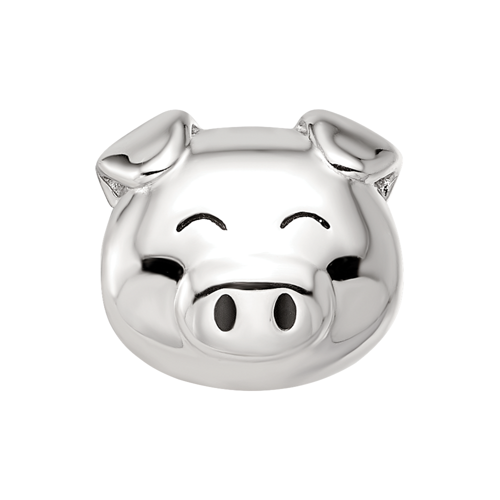 Sterling Silver Reflections Rhodium-plated Enamel Pig Bead