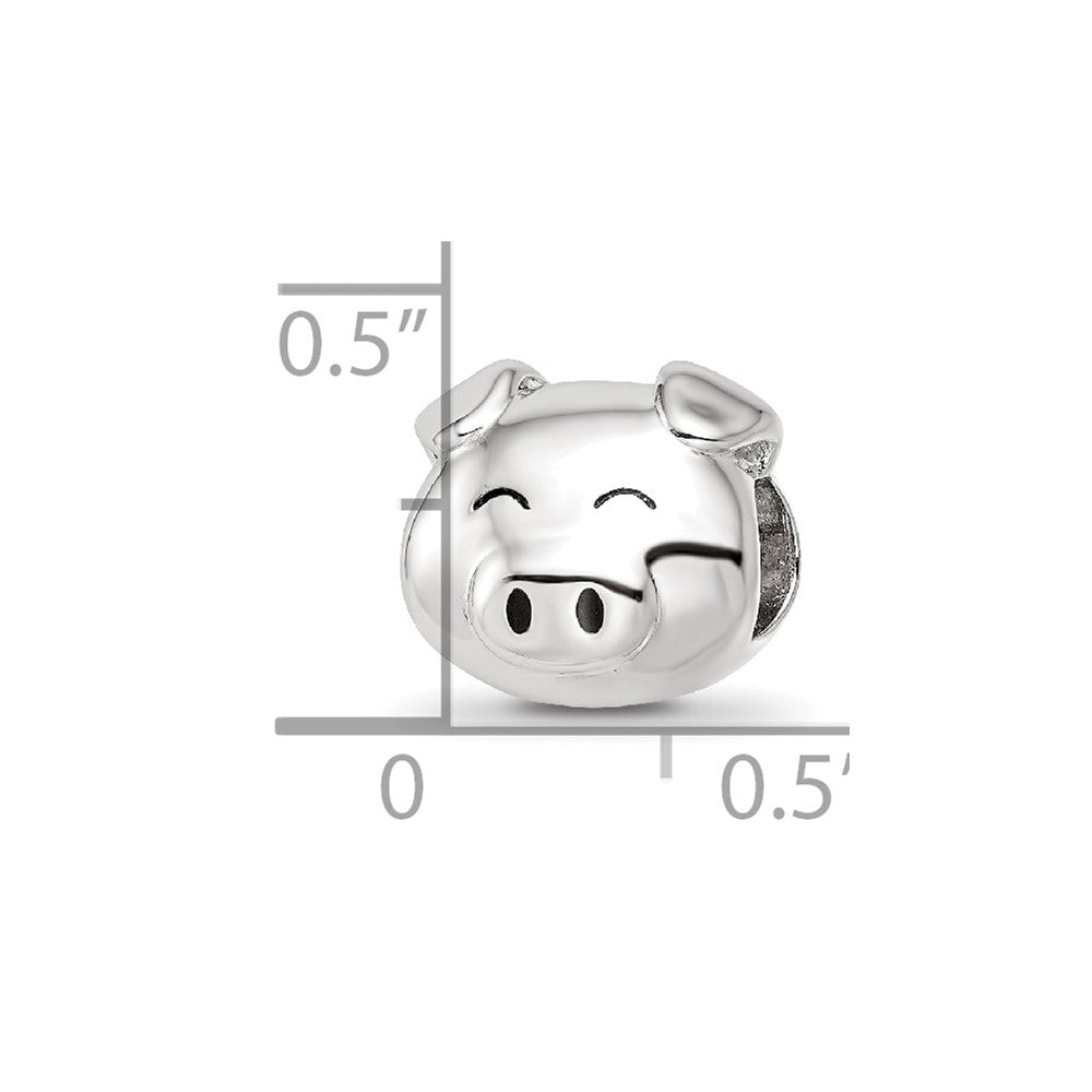 Sterling Silver Reflections Rhodium-plated Enamel Pig Bead