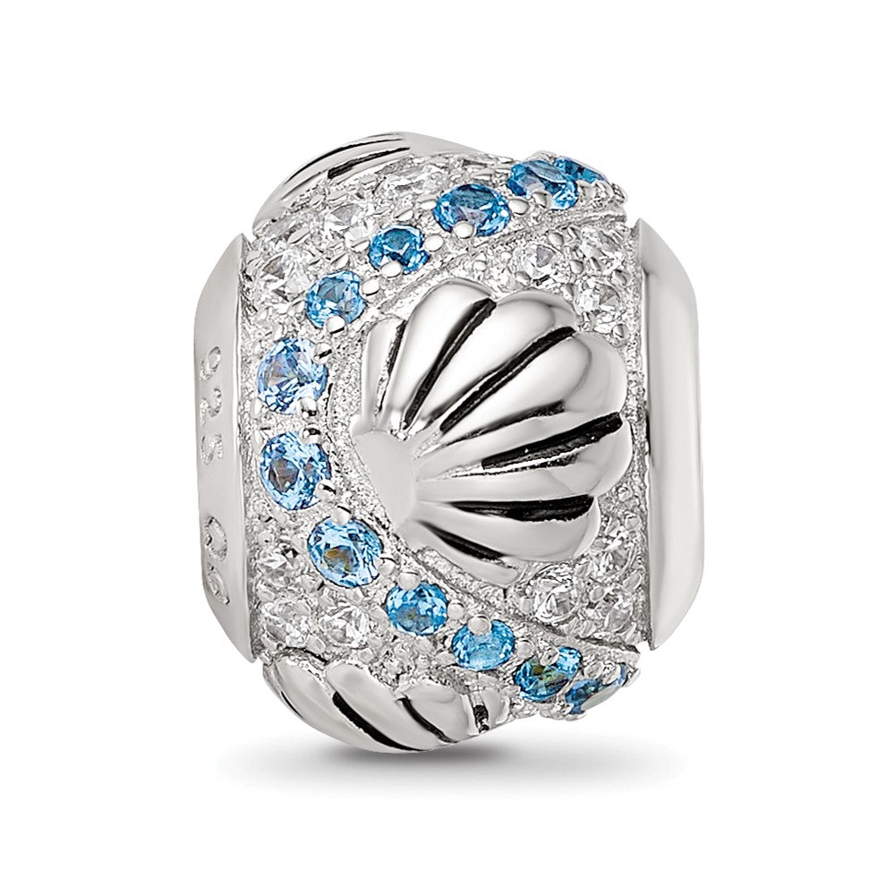 Sterling Silver Reflections Rhod-plated Blue Spinel & CZ Sea Shell Bead