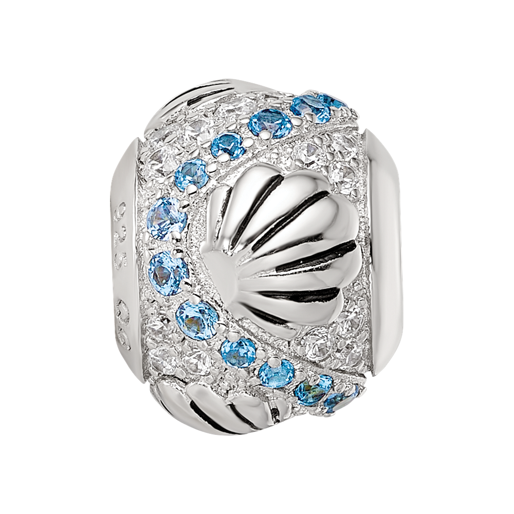 Sterling Silver Reflections Rhod-plated Blue Spinel & CZ Sea Shell Bead