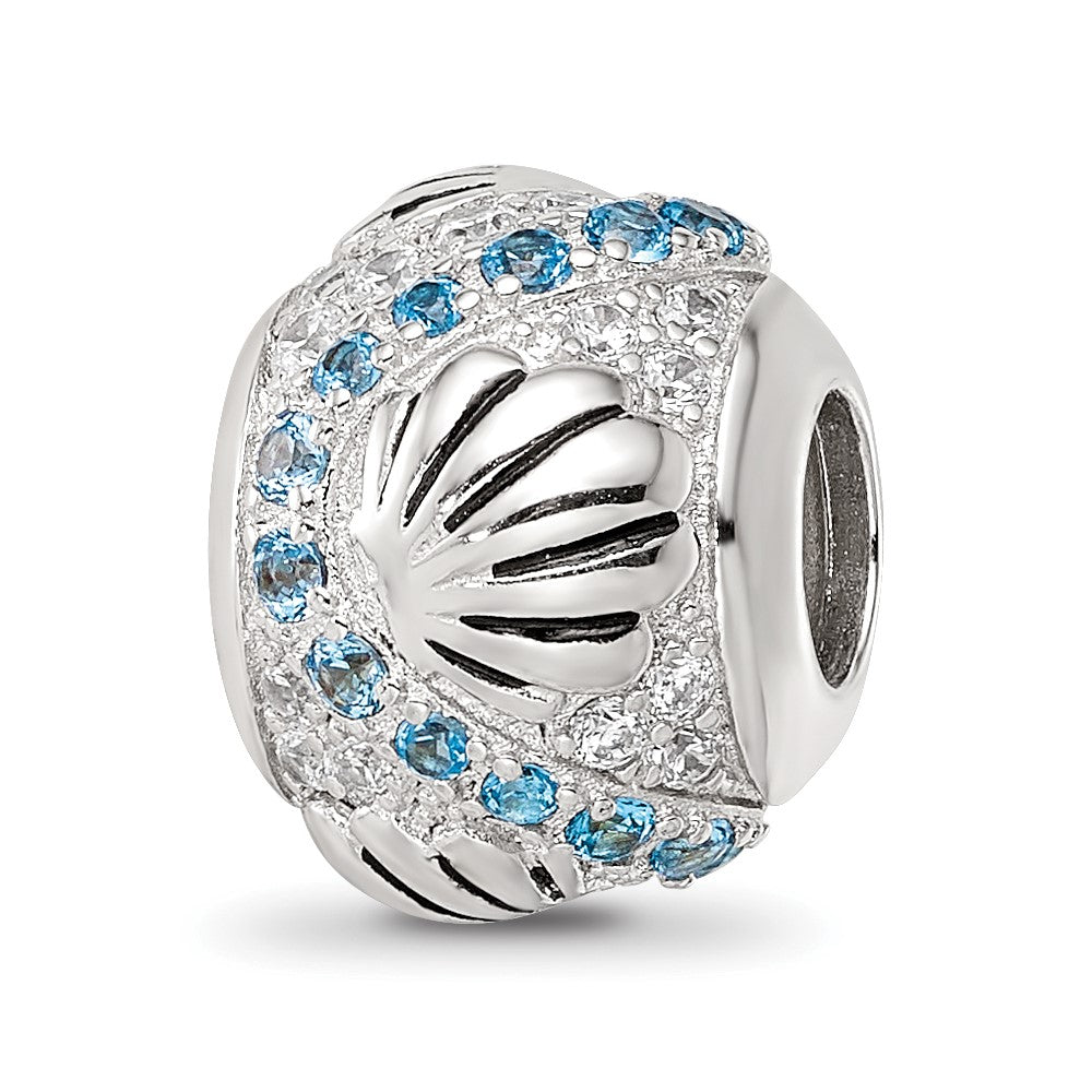 Sterling Silver Reflections Rhod-plated Blue Spinel & CZ Sea Shell Bead