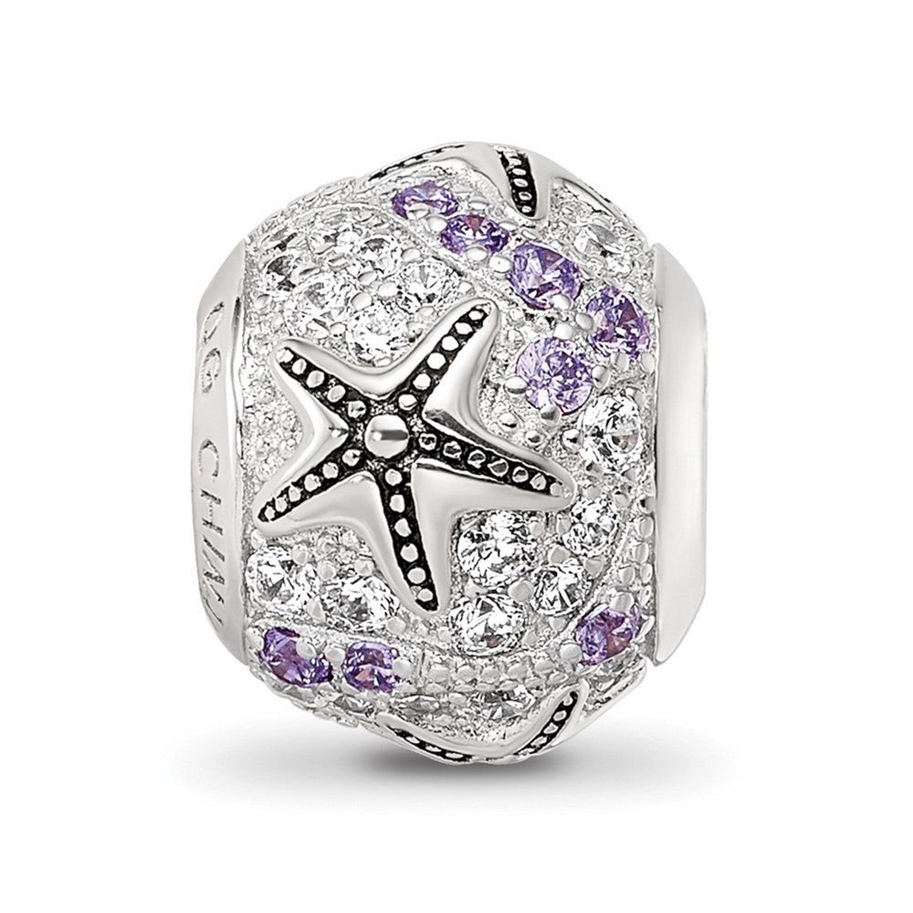 Sterling Silver Reflections Rhod-plated CZ Star Fish Bead