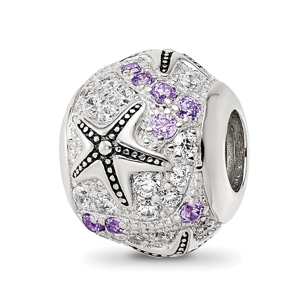 Sterling Silver Reflections Rhod-plated CZ Star Fish Bead