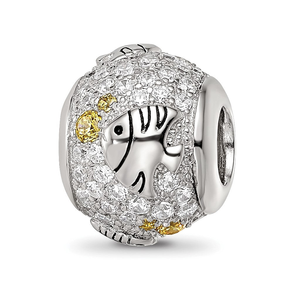 Sterling Silver Reflections Rhod-plated CZ Angle Fish Bead