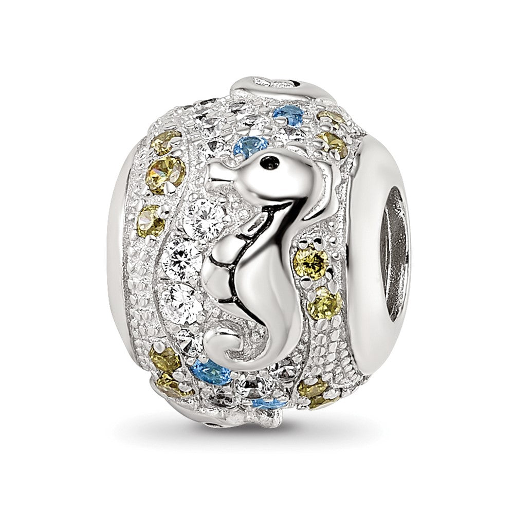 Sterling Silver Reflections Rhod-plated CZ & Blue Spinel Sea Horse Bead