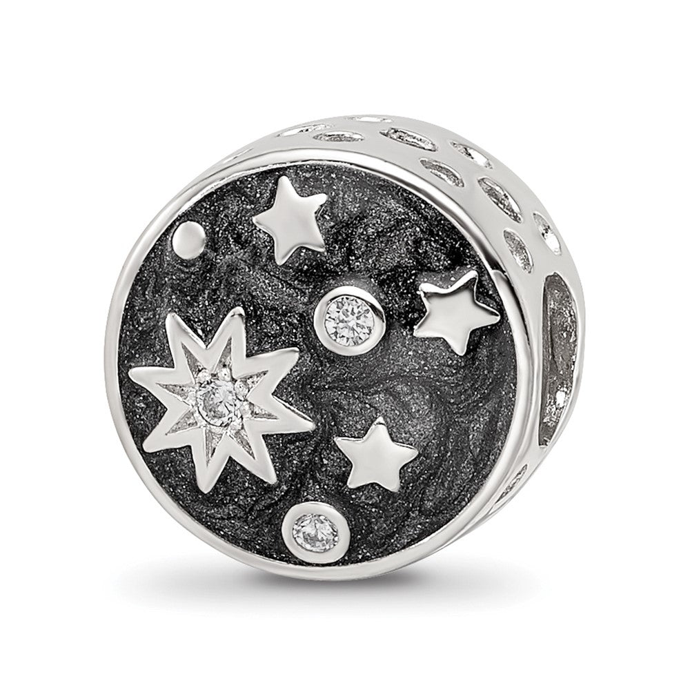 Sterling Silver Reflections Rhod-plated Enamel CZ Galaxy Bead