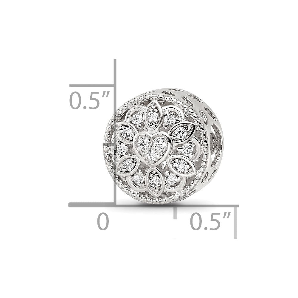 Sterling Silver Reflections Rhod-plated CZ Floral Cut-Out Bead
