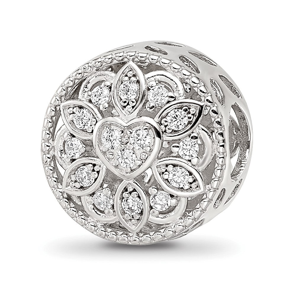 Sterling Silver Reflections Rhod-plated CZ Floral Cut-Out Bead