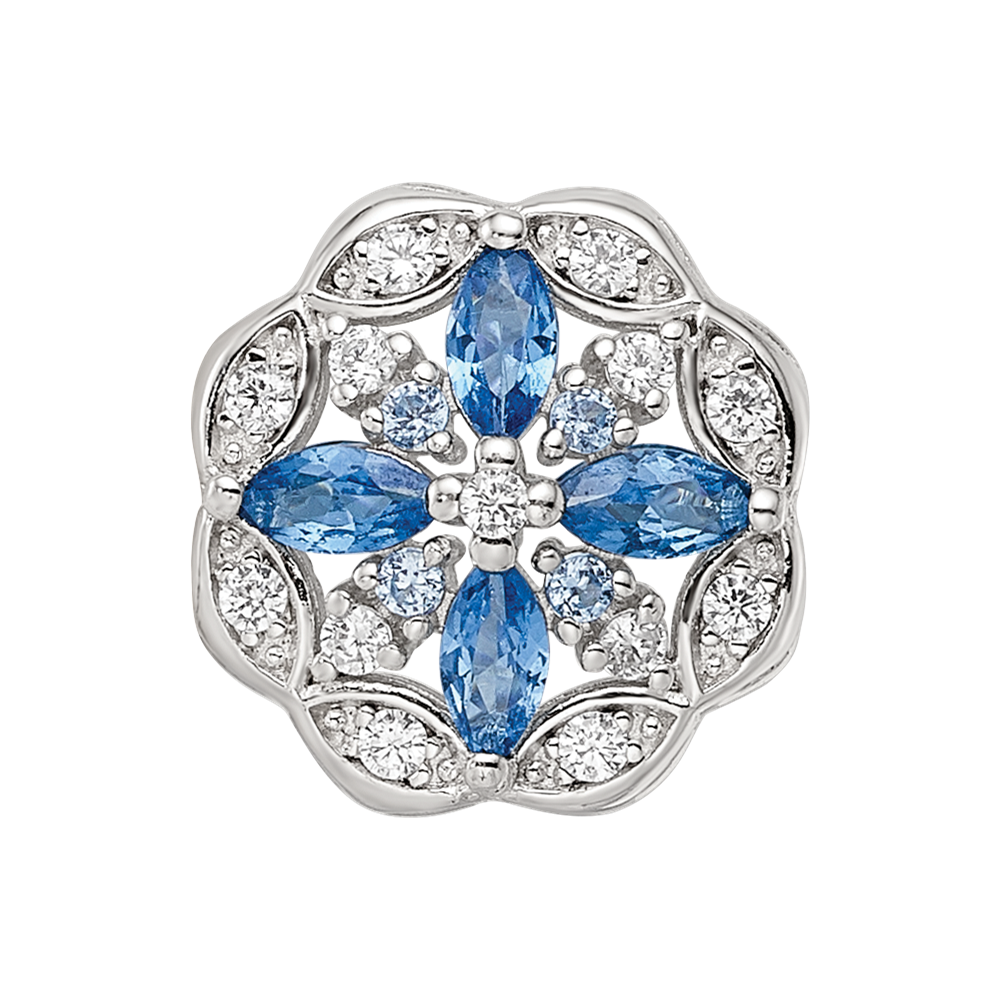 Sterling Silver Reflections Rhodium-plated Blue Spinel & CZ Floral Bead
