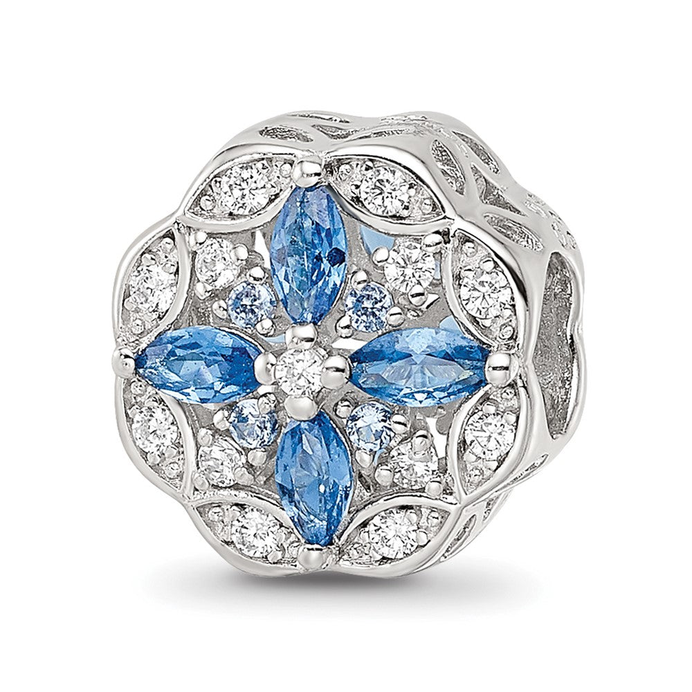 Sterling Silver Reflections Rhodium-plated Blue Spinel & CZ Floral Bead