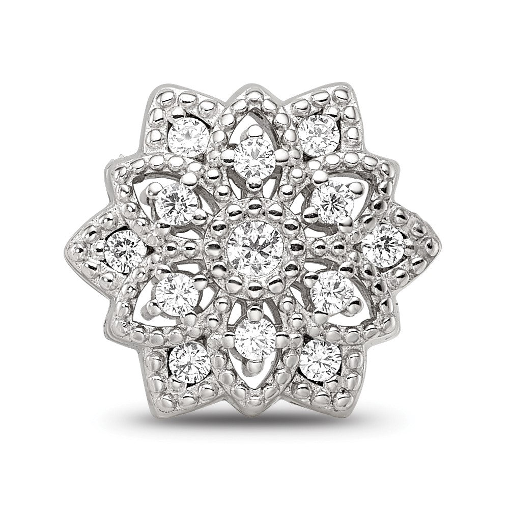 Sterling Silver Reflections Rhod-plated CZ Snowflake Bead