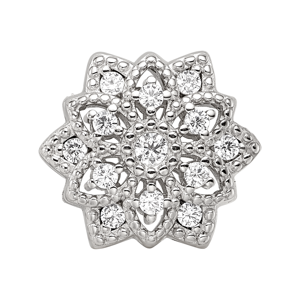 Sterling Silver Reflections Rhod-plated CZ Snowflake Bead