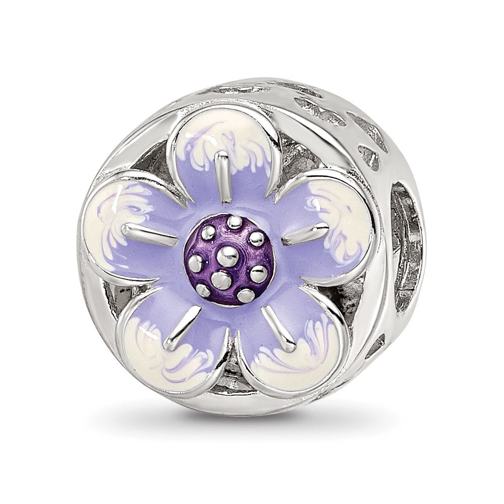 Sterling Silver Reflections Rhodium-plated Enamel Flower Bead
