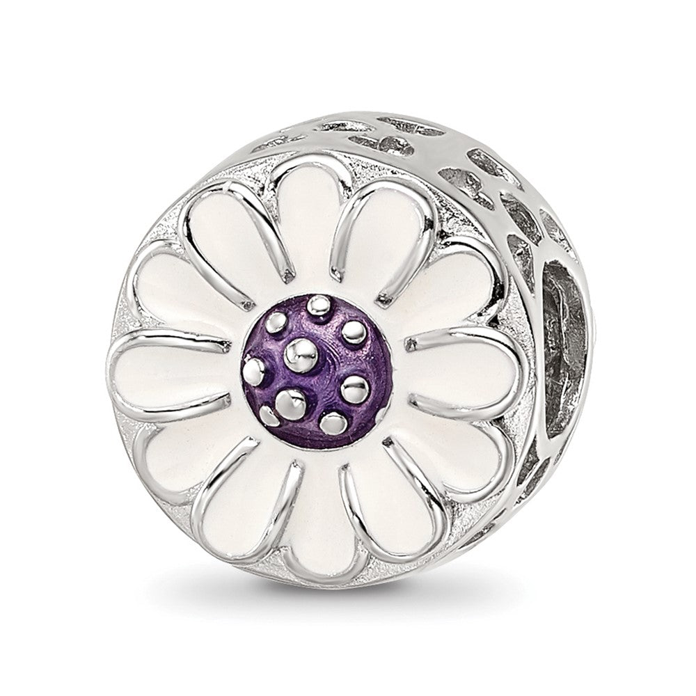 Sterling Silver Reflections Rhodium-plated Enamel Flower Bead