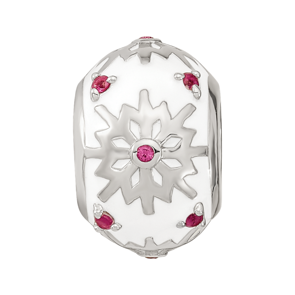 Sterling Silver Reflections Rhod-plated Enamel Crystal Snowflake Bead