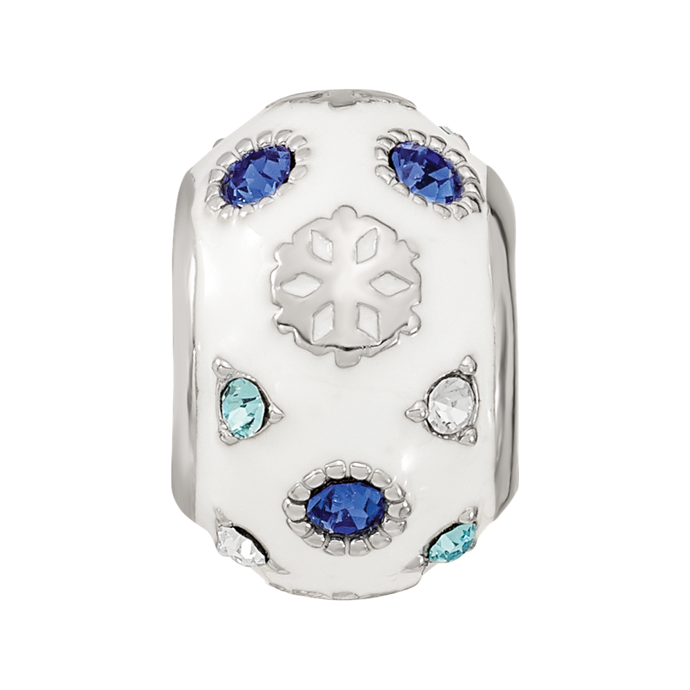 Reflections Sterling Silver Rhodium-plated Enamel Preciosa Crystal White and Blue Snowflake Bead
