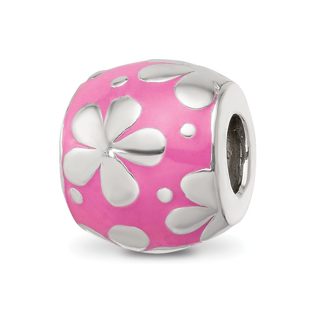 Sterling Silver Reflections Pink Enamel Floral Bead