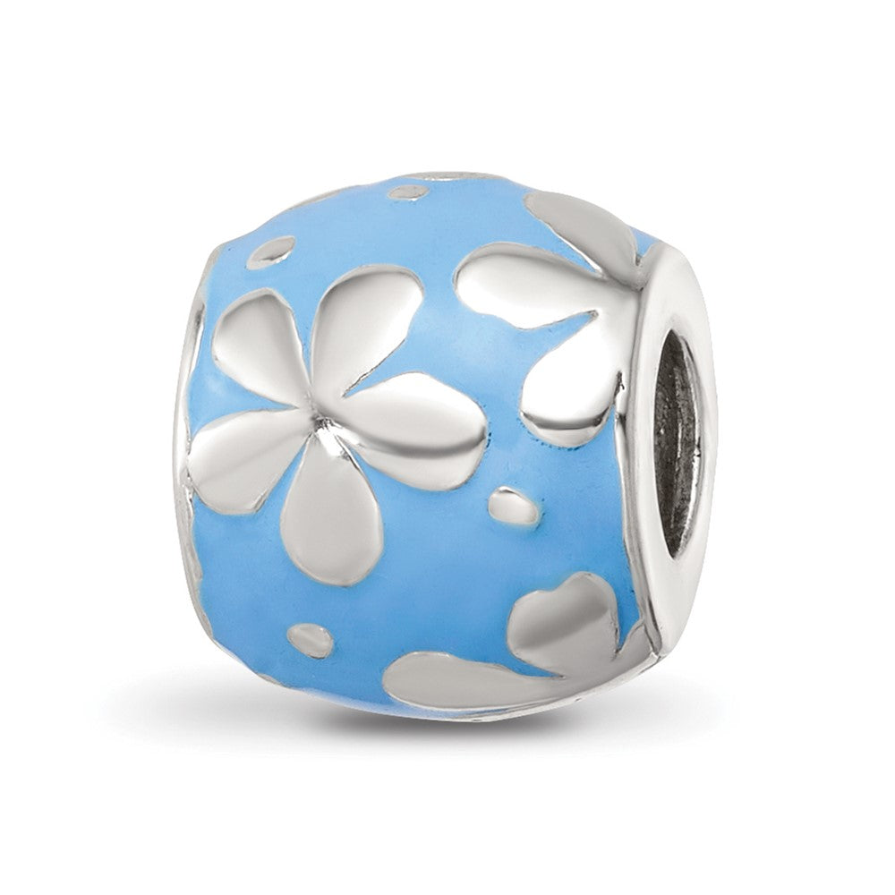 Sterling Silver Reflections Blue Enamel Floral Bead