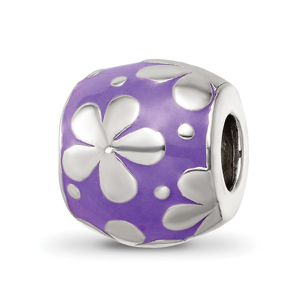Sterling Silver Reflections Purple Enamel Floral Bead
