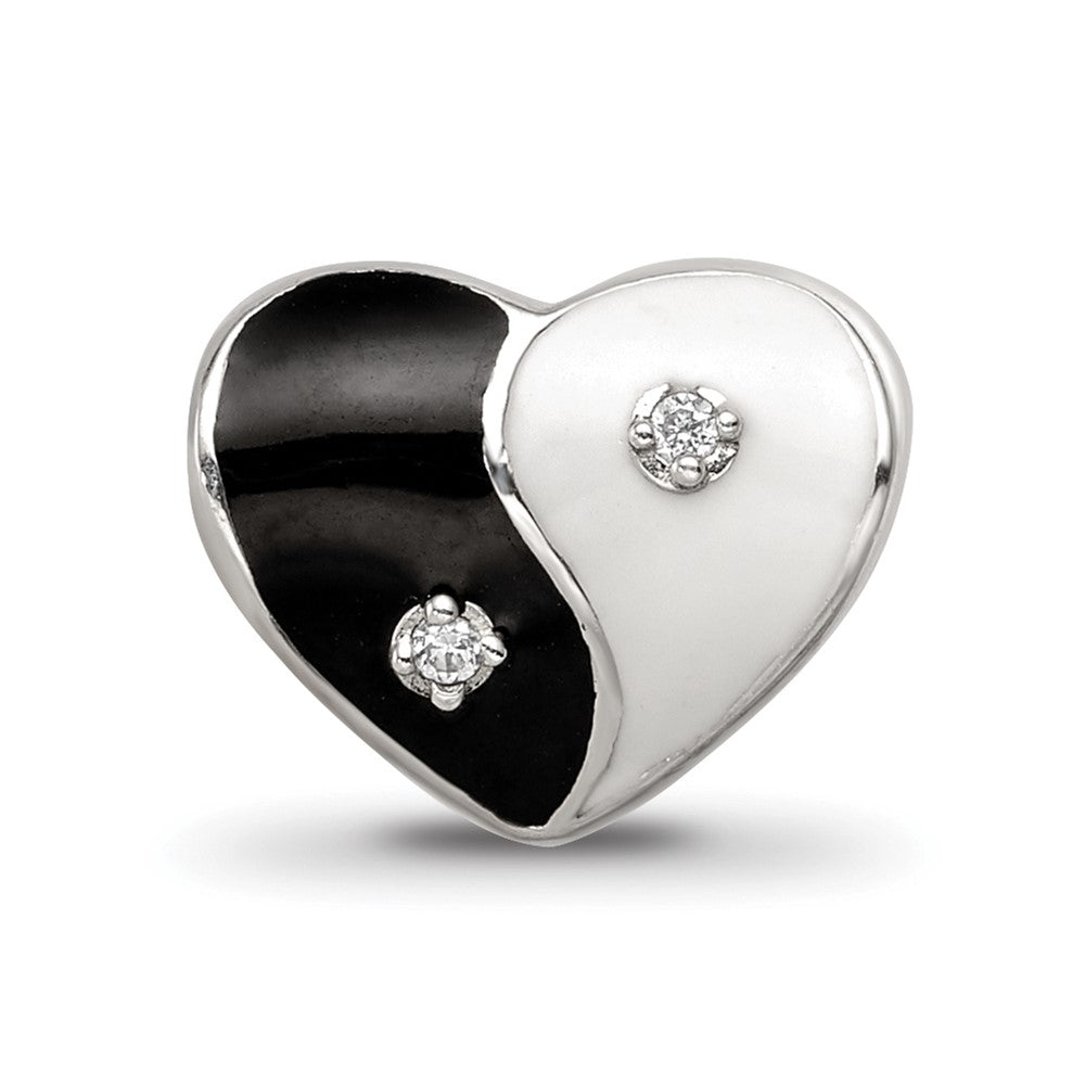 Sterling Silver Reflections Enamel CZ Yin Yang Heart Bead