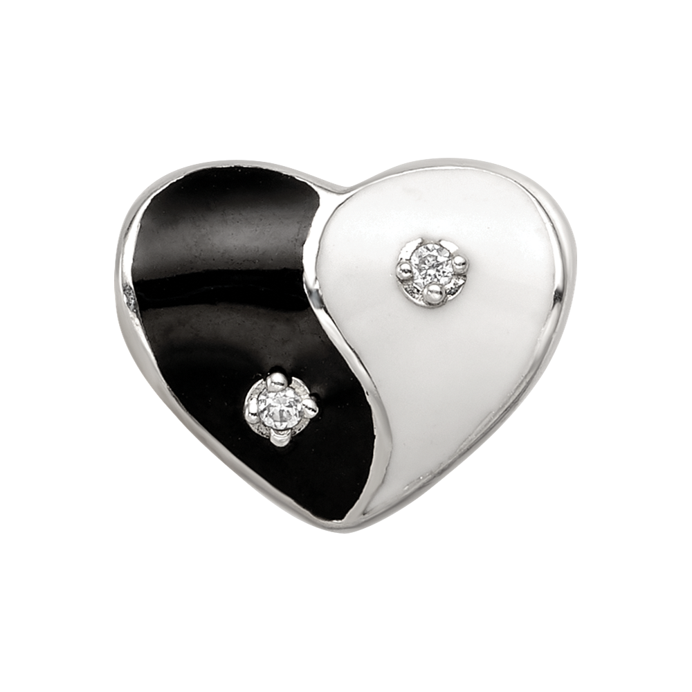 Sterling Silver Reflections Enamel CZ Yin Yang Heart Bead