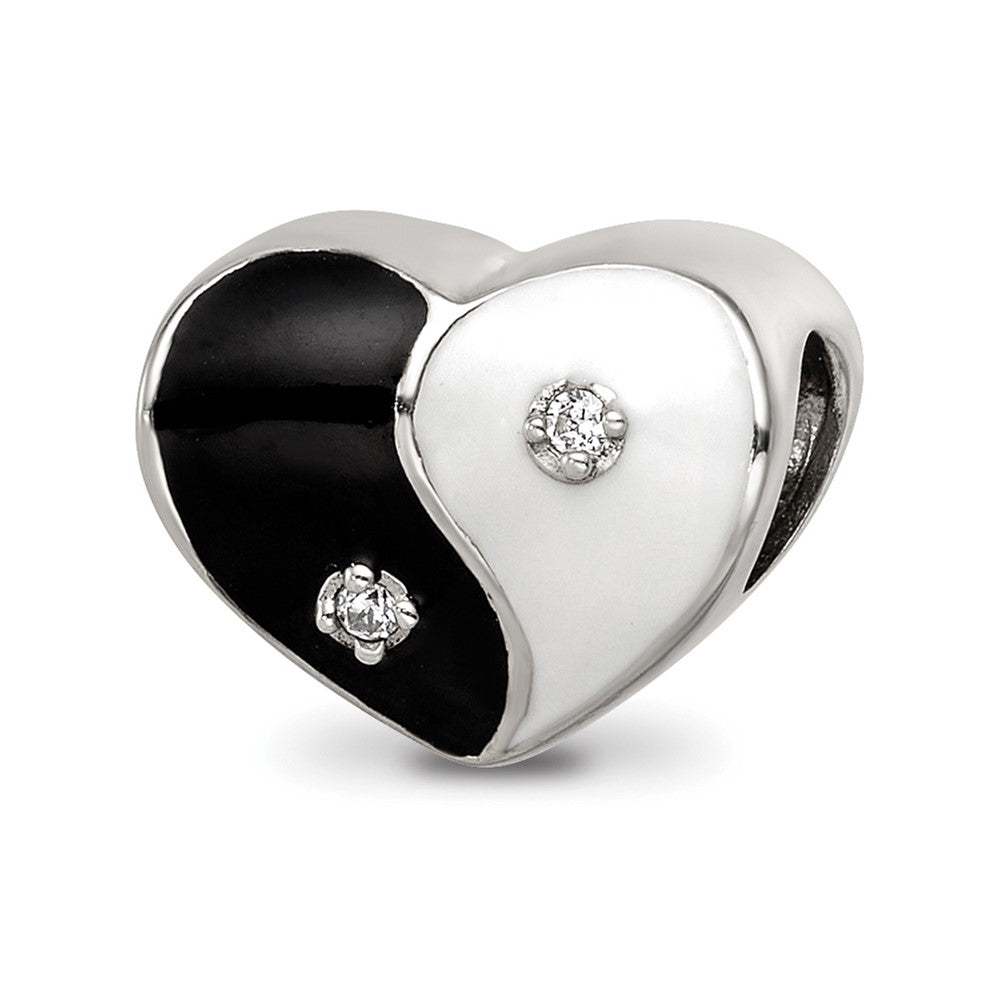 Sterling Silver Reflections Enamel CZ Yin Yang Heart Bead