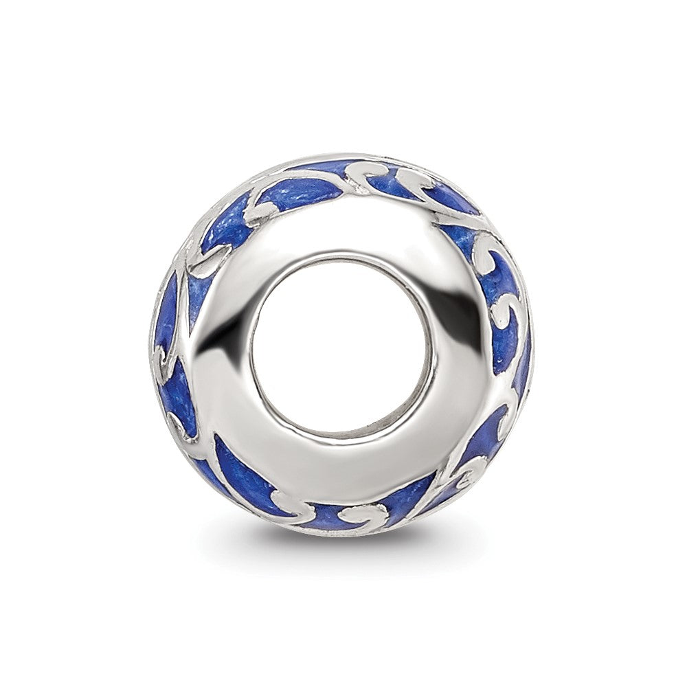 Sterling Silver Reflections Blue Enamel Swirl Design Bead
