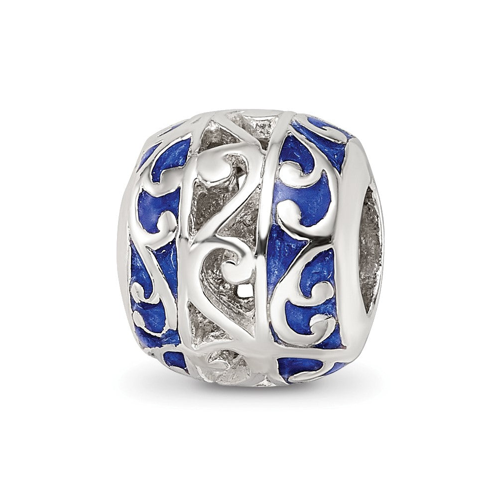 Sterling Silver Reflections Blue Enamel Swirl Design Bead